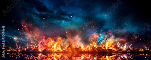 A dramatic vista of an erupting volcano under a starlit sky  conveying a scene of natural power and celestial tranquility coexisting with dynamic earth forces.