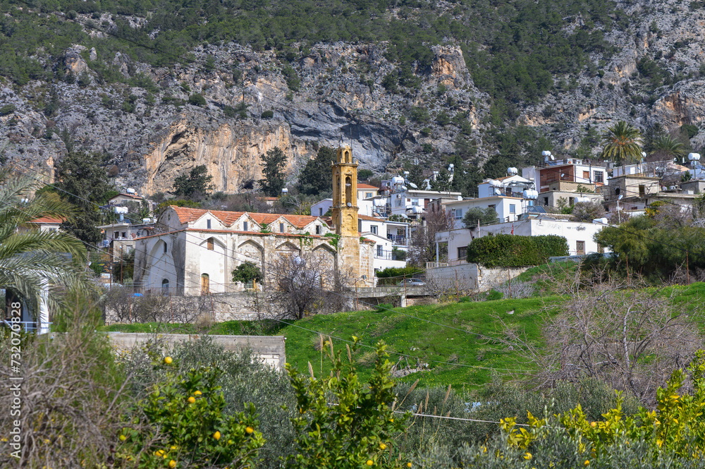 old church in a village in the mountains of Northern Cyprus in winter 2