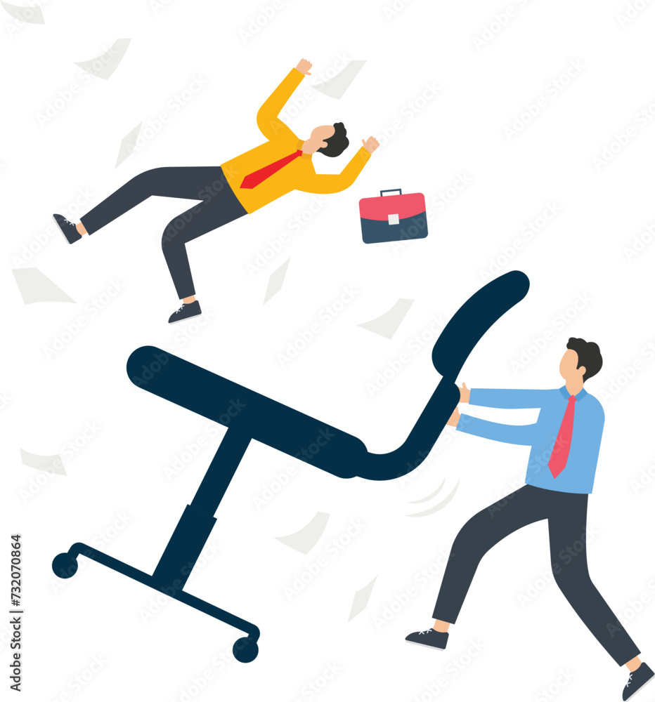 Evil businessman pushes his companion down the chair
Evil businessman pushes his companion down the chair