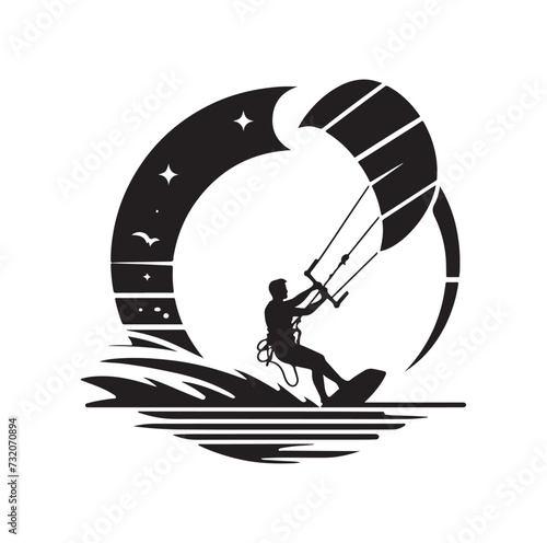 kitesurfing vector illustration silhouette style