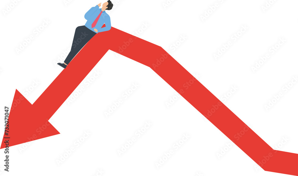 Businessman sitting on fallen arrow thinking
Businessman sitting on fallen arrow thinking