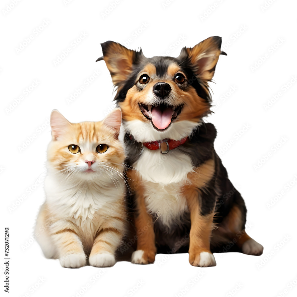 A Picture-Perfect Bond Between Dog and Cat, Capturing the Joy on a White Background