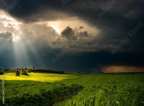 Dark dramatic storm sky with clouds over the countryside