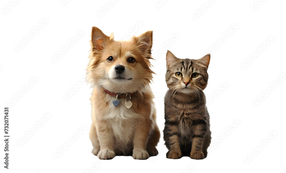 A Picture-Perfect Bond Between Dog and Cat, Capturing the Joy on a White Background A Picture-Perfect Bond Between Dog and Cat, Capturing the Joy on a White Background