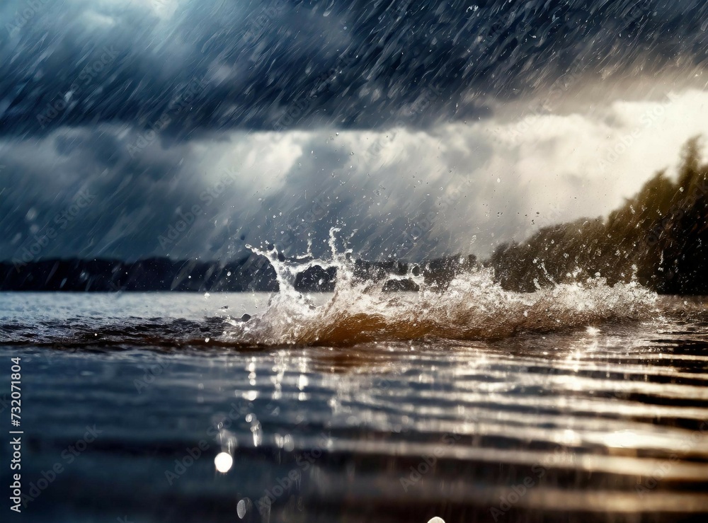 Obraz premium Rain on the lake. Nature landscape.