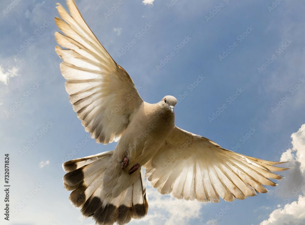 Obraz premium Dove flying on the sky. International Day of Peace. Background.