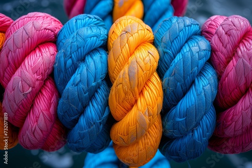 Capturing the intricate beauty of a tightly wound rope, its fibers and knots entwined in a symbol of strength and resilience, evoking a sense of adventure and the great outdoors