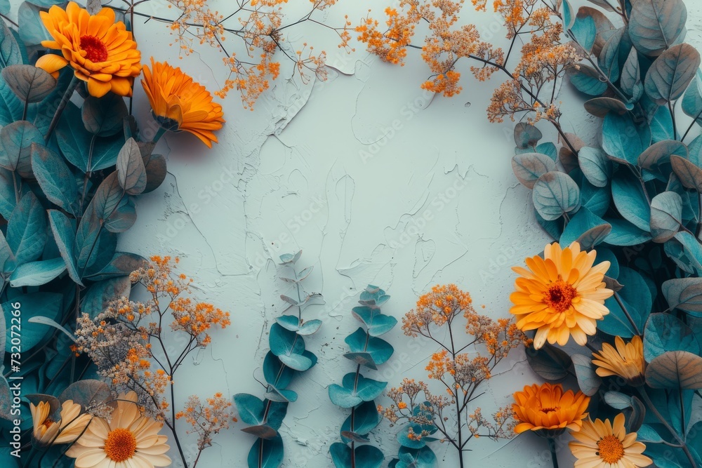 Colorful Flowers Adorning a Wall - obrazy, fototapety, plakaty 