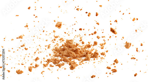 Pile cake crumbs, cookie flying isolated on white, clipping path