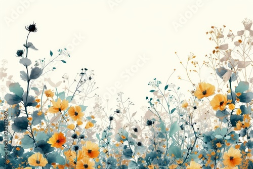 Yellow and Blue Flowers on White Background