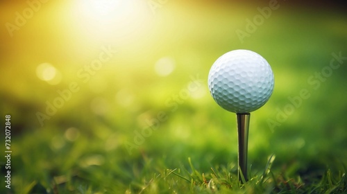 AI-generated illustration of a golf ball perched on a tee in the golden sunlight.