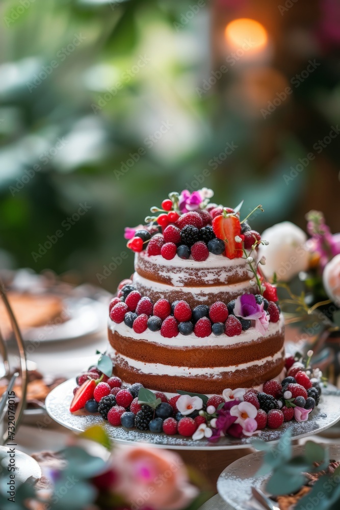 Elegant Wedding Cake Adorned With Fresh Berries Elegant Wedding Cake Adorned With Fresh Berries