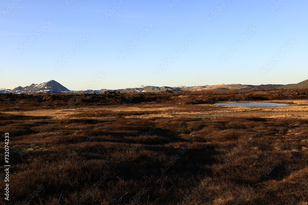 View in the Myvtan National park located in northern Iceland in the vicinity of the Krafla volcano