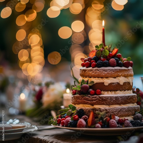 Three-Tiered Cake on Table