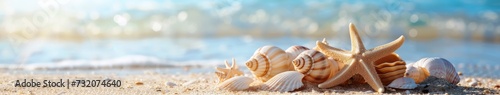 Seashells and Starfish on Sandy Beach © BrandwayArt