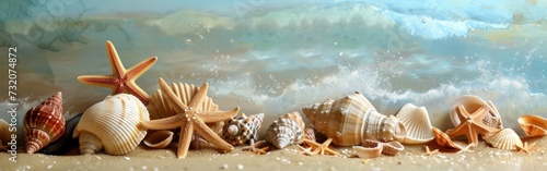 Seashells and Starfish Painting on a Beach