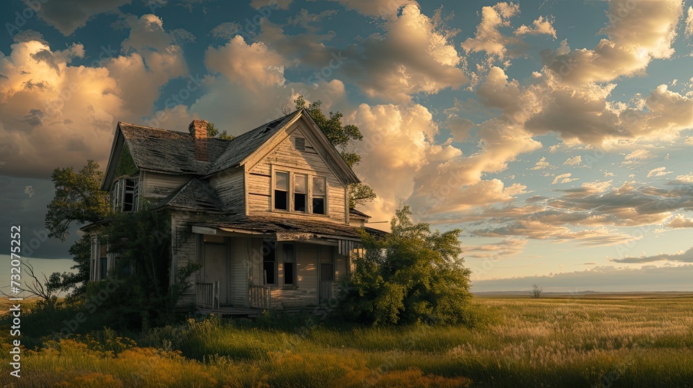 an old dilapidated house, weathered by time and neglect, in a realistic photograph that evokes a sense of nostalgia and abandonment. an old dilapidated house, weathered by time and neglect, in a realistic photograph that evokes a sense of nostalgia and abandonment.