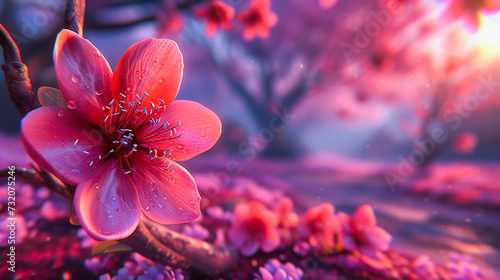 Spring Blossom Background: Pink Flowers in Full Bloom. Natures Delicate Beauty in Close-up
