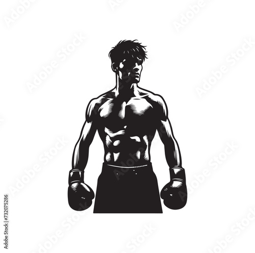 A boxer stand with pose vector silhouette