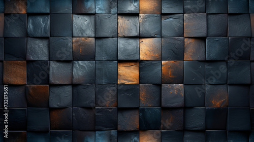 Black and Gold Tiled Wall With Center Light