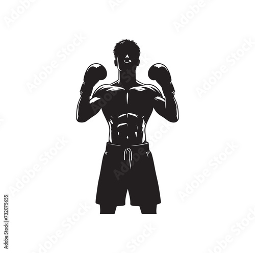 A boxer stand with pose vector silhouette