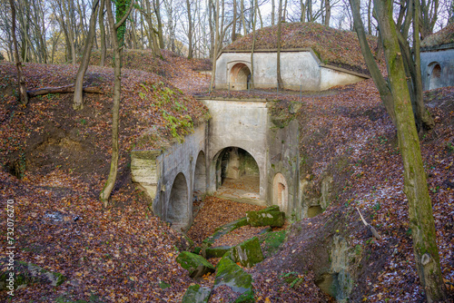 Siedliska, Subcarpathian, Poland - 25 November 2023: ruins of Fort No. I Salis-Soglio of the Przemyśl Fortress