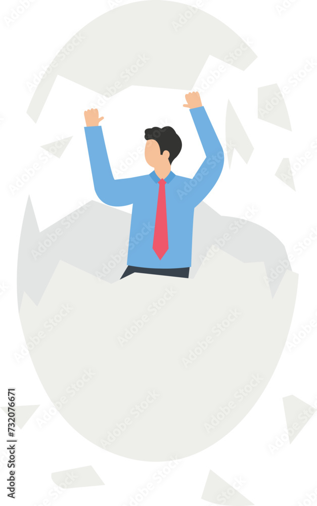 Businessman in meditation broke through the shell
Businessman in meditation broke through the shell