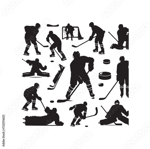 ice hockey player silhouettes icon logo vector illustration.