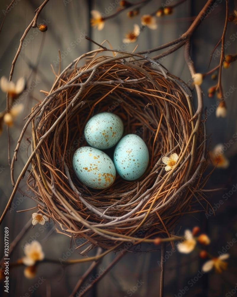 Fototapeta premium Bird Nest With Three Eggs
