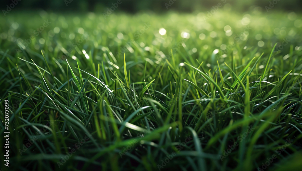 A lush green field with tall grass. Sunlight through the leaves with a blurred effect on the blades of grass A lush green field with tall grass. Sunlight through the leaves with a blurred effect on the blades of grass