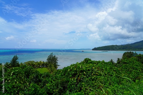 Landscape view of the coast in Raiatea, Society Islands, French Polynesia, and the South Pacific Ocean © eqroy