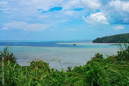 Landscape view of the coast in Raiatea, Society Islands, French Polynesia, and the South Pacific Ocean