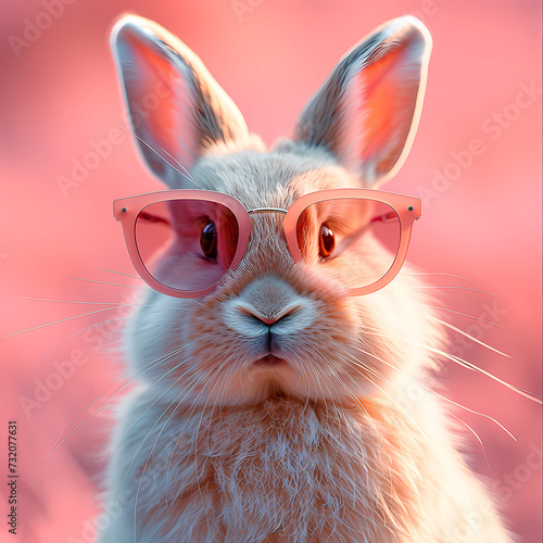 Cool easter bunny, rabbit with sunglasses and bow tie, isolated on background