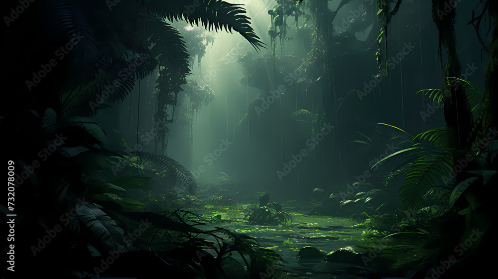 Lush green forest, vibrant green plants in the forest Lush green forest, vibrant green plants in the forest