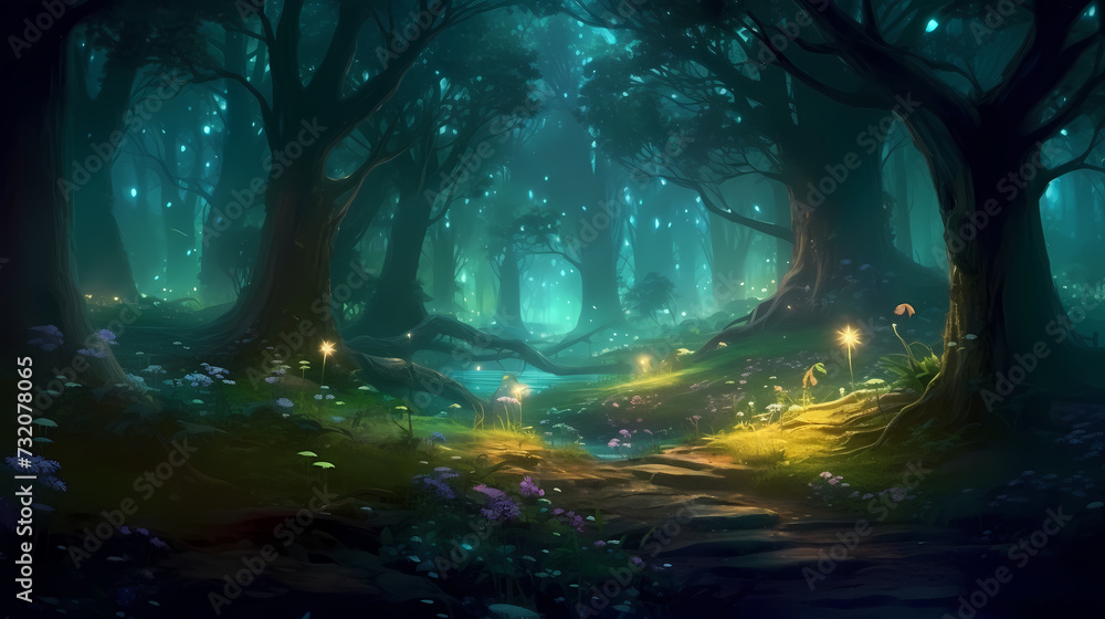 Lush green forest, vibrant green plants in the forest Lush green forest, vibrant green plants in the forest
