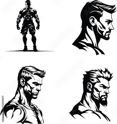 bodybuilder male man gym strength sport isolated athlete fitness body muscle person illustration vector