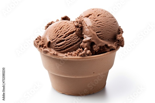 Chocolate ice cream close up isolated on white background photo