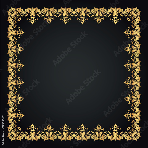 Luxury decorative golden frame. Retro ornamental frame, vintage square ornament & ornate border. Decorative wedding circle frame, antique museum image border. Isolated vector icons set