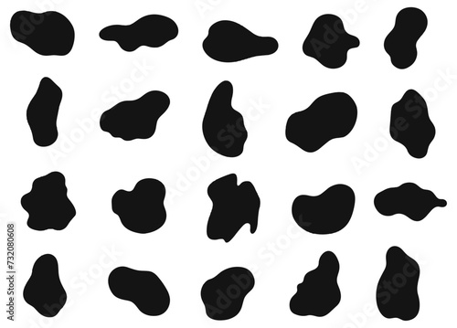 Organic stain shapes. Abstract black amoeba blob set, random organics stains collection vector image graphics isolated on white background