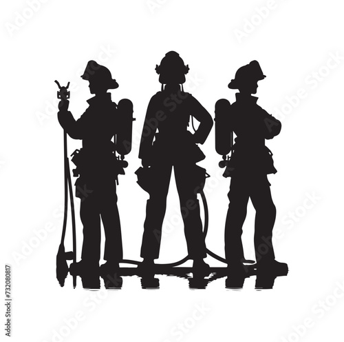 Firefighters pose silhouette vector illustration 