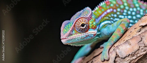 Colorful Chameleon Perched on Tree Branch