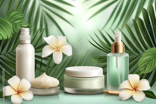 Skincare chamomile extract cream, antiaging wellness treatment hydrogel lip mask. Body care lotion for men. Treatment replenishing cream powder jar mockup. foot scrub package soap foam pot