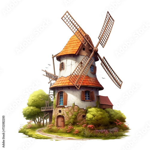 House With Windmill Painting