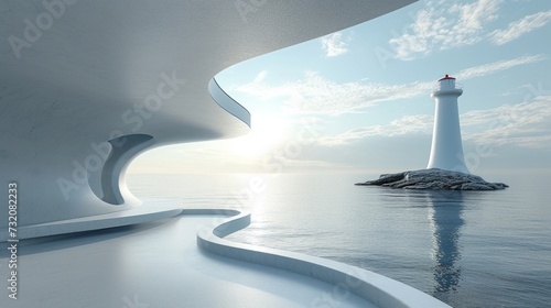 Clean and elegant composition offering a picturesque view of a lighthouse aga...