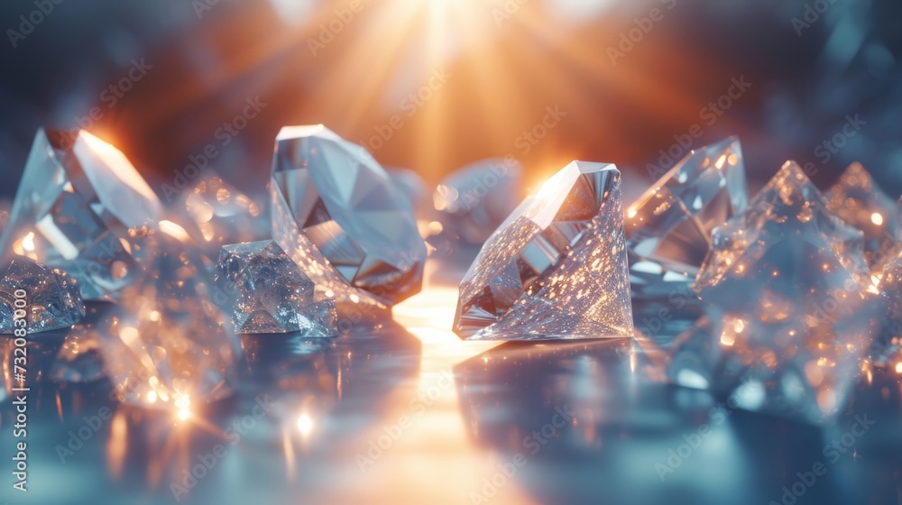 Clear and minimalist composition featuring shimmering diamond shapes, conveying purity and brilliance - obrazy, fototapety, plakaty 