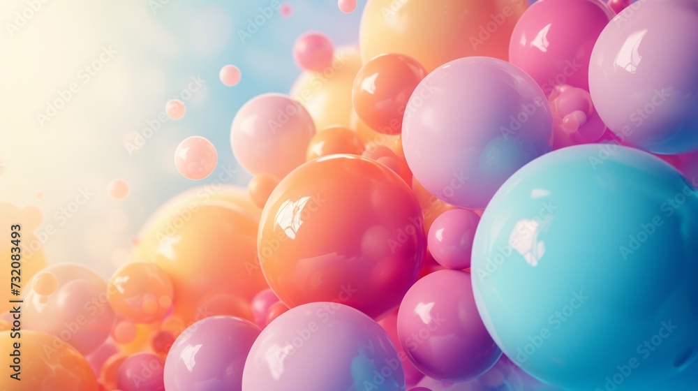 Clean and serene image featuring a harmonious arrangement of colorful balloons against an abstract background