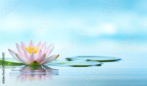 Pink water lily on calm water is suitable for wellness or spa concepts with space for text to be added.