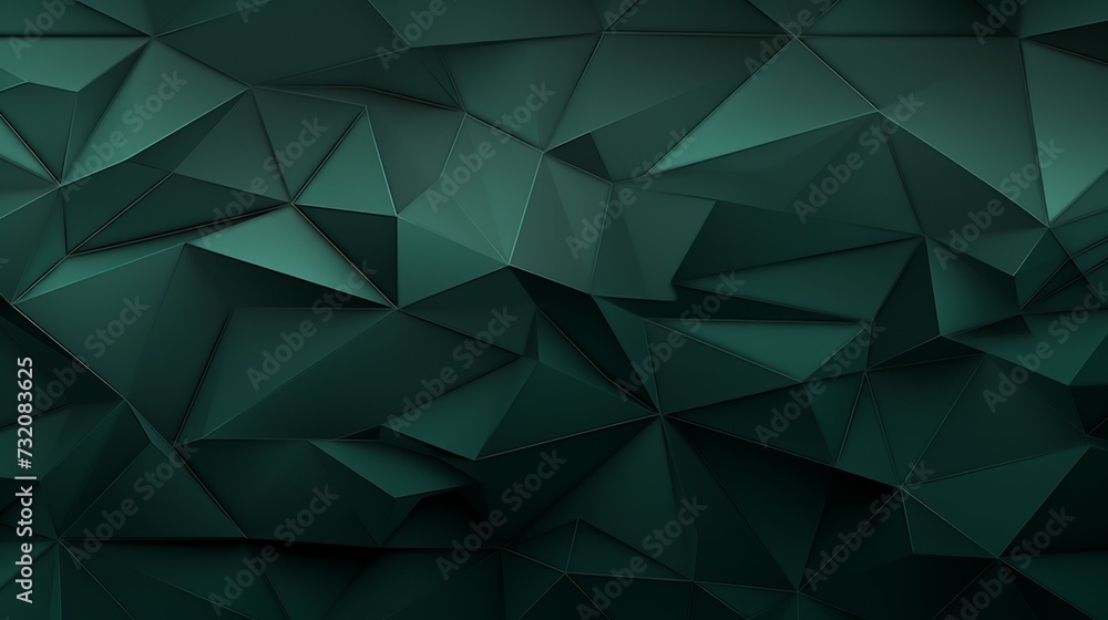 Obraz premium Panoramic abstract dark green background banner with 3D geometric triangular gradient texture.