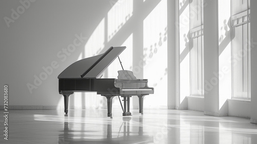 Clean and minimalist capture of a piano, radiating refined beauty and artisti...