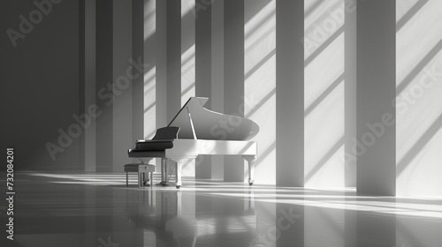Clean and minimalist capture of a piano, radiating refined beauty and artisti...